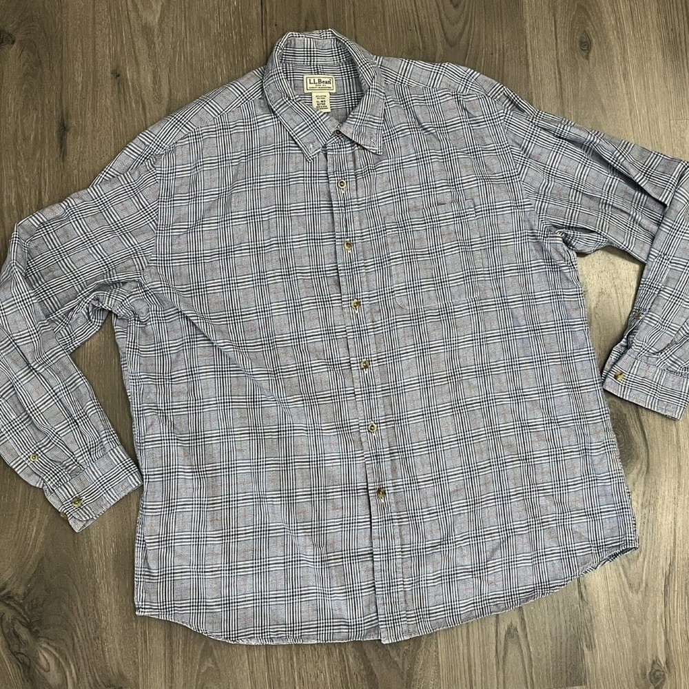 LL Bean Shirt Mens XL Blue Plaid Flannel Button Up Outdoor Wool Blend